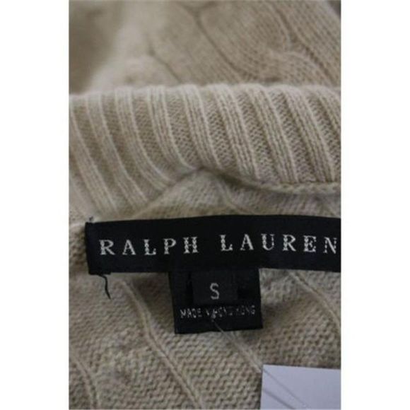 Ralph Lauren Cashmere Black Label Beige Cable Knit Asymmetrical Collar Sweater - Picture 6 of 6